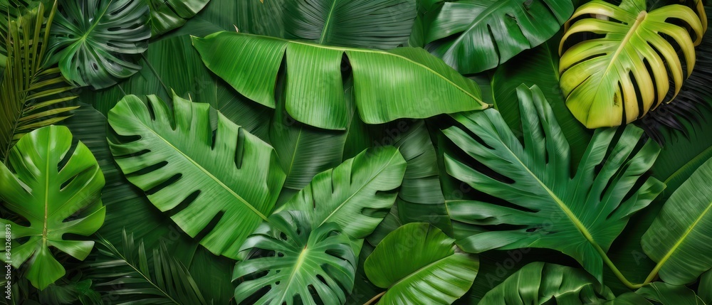 Wall mural tropical forest leaf background. tropical leaves backdrop - Wall murals