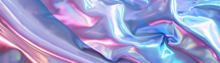 Obraz premium Abstract close-up of flowing, iridescent satin fabric with shades of purple and pink, creating a luxurious and elegant texture.