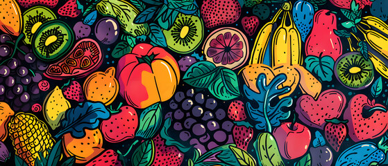 wallpaper or Frame of different exotic fruits on background, Space for text