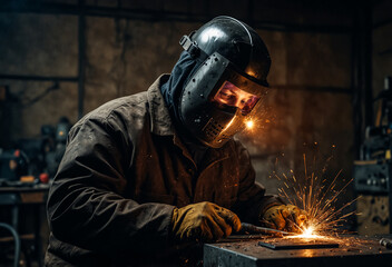 Fototapeta premium A Man Welding Metal. 