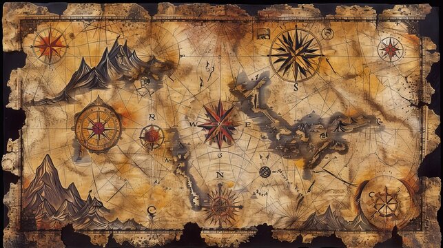 Vintage treasure map for pirate themed designs