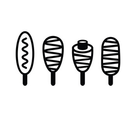 corn dog food meal stick icons symbol vector design black white colors illustration sets isolated