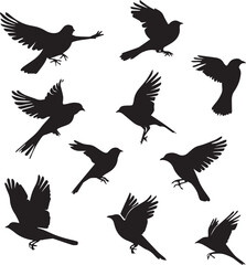set of silhouettes of birds on a branch