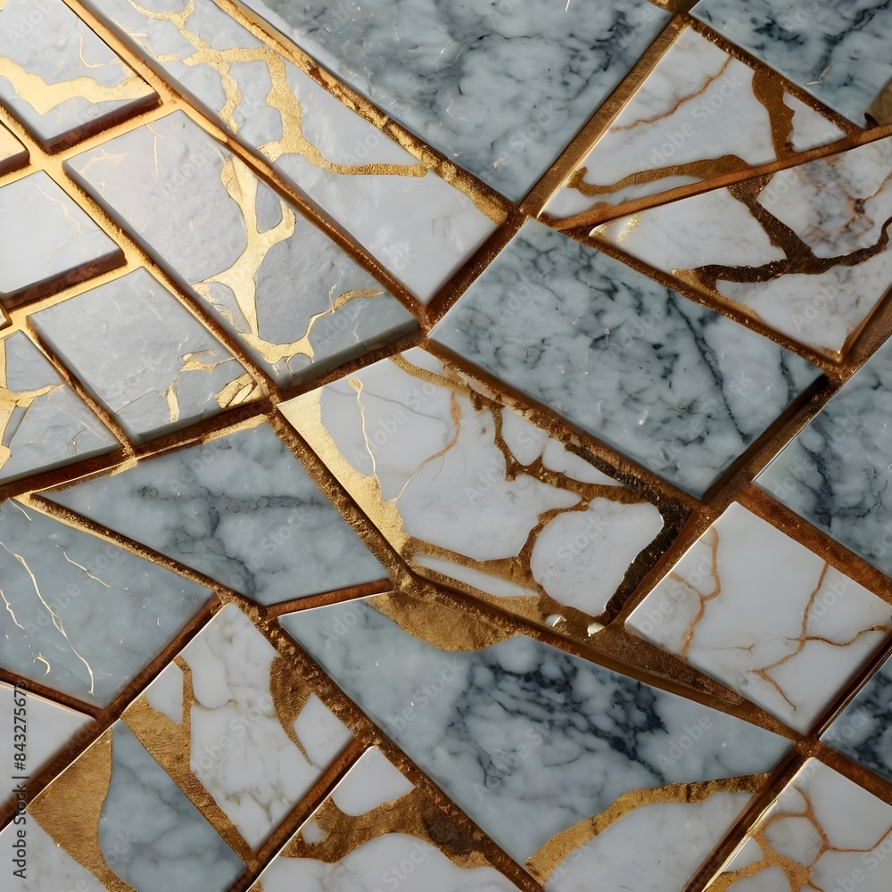 Poster abstract geometric background with marble mosaic inlay. mixed wall tiles with artificial stone textu