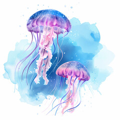 The beauty under the sea, watercolor pictures 