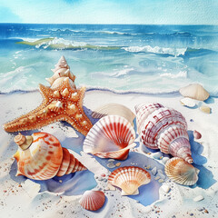 The beauty under the sea, watercolor pictures 