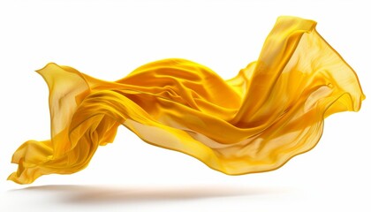Flowing Yellow Fabric Against White Background..