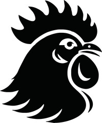 Fototapeta premium Chicken head silhouette. Rooster black icon on transparant background,png