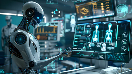 Fototapeta premium Robots and medical technology Helps doctors improve their ability to treat patients.