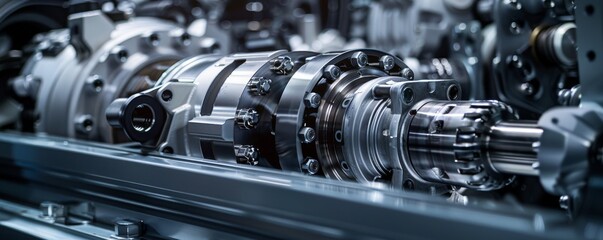Fototapeta premium A close up of a machine with many parts, including a large gear. Concept of complexity and precision, as the various parts work together to create a functioning machine