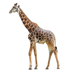 Naklejka premium A giraffe stands on a white background