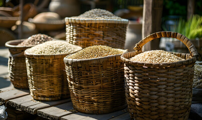 Rice, grains, and vegetables grown by farmers in the fields