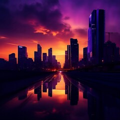 Naklejka premium City view during a sunset