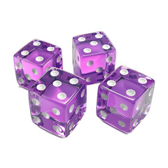 Four purple dice are shown on a white background