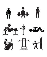 GYM silhouette, Athletic instruments bundle vector illustration icon