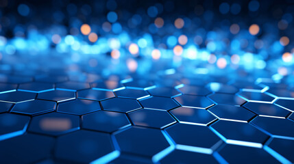 Fototapeta premium 3D rendering of technological hexagonal honeycomb background, abstract KV main visual business PPT background