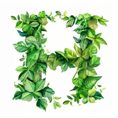 Fototapeta premium The word H made of leaves. Easy to remove background. Tropical leaves collection. 