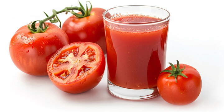 Fresh tomato juice isolated on white background.