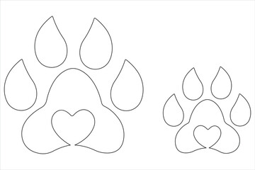 Dog paw in continuous one line art drawing of pet animal foot print concept outline vector