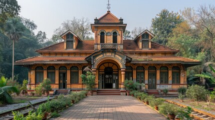 Vintage train station building with architectural charm, a landmark of railway history.