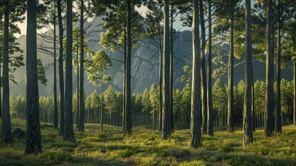 Obraz premium Lush Green Forest with Mountain Vista