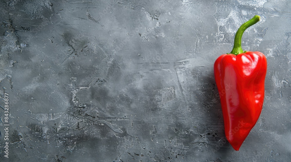 Poster pepper on a gray backdrop with space for text seen from above culinary background