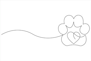 Cat paw in continuous one line art drawing of pet animal foot print concept outline vector
