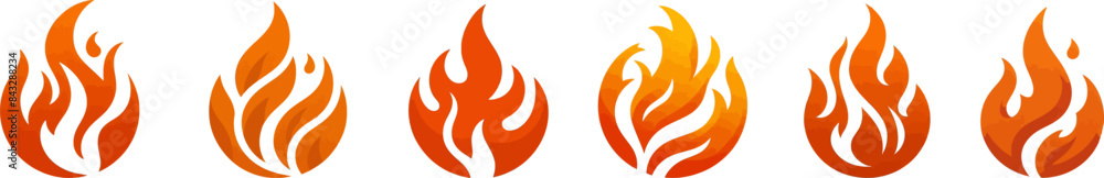 Wall mural fire icon set. fire flame vector collection in a flat style .flame of different shapes .red and yell