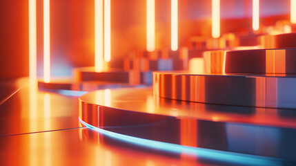 E-commerce golden booth space background, advertising base product display stand concept illustration