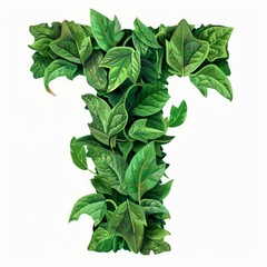 Fototapeta premium The word T made of leaves. Easy to remove background. Tropical leaves collection.