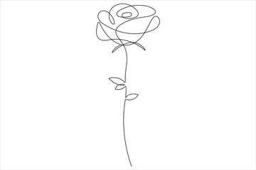 Rose flower continuous one line art drawing of outline vector illustration Rose day, valentine day concept
