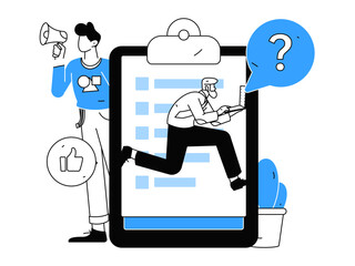 Invite friends to conduct questionnaire flat vector concept operation hand drawn illustration
