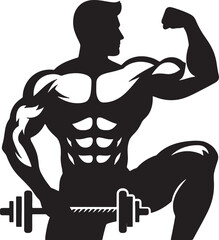 Powerful human body builder, isolated vector logo, Icon, muscle, Illustration