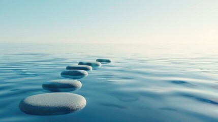 Stepping stones lead the way forward on a calm sea.