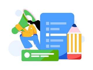 Invite friends to conduct questionnaire flat vector concept operation hand drawn illustration
