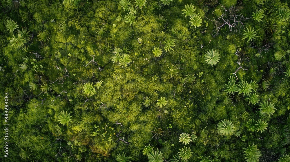 Wall mural close up aerial photograph of moss plants on the ground - Wall murals