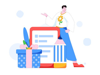 Invite friends to conduct questionnaire flat vector concept operation hand drawn illustration
