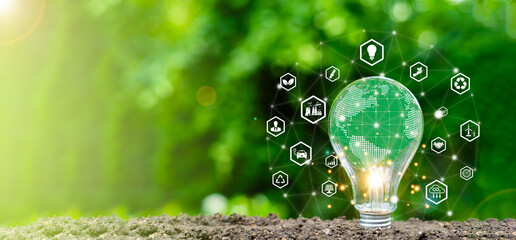 Green company concept. Icons of ESG, co2, circular company. and net zero Technological, social and...