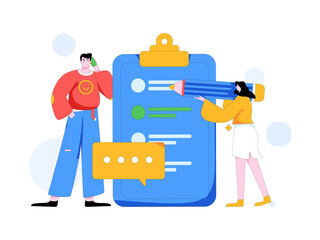 Invite friends to conduct questionnaire flat vector concept operation hand drawn illustration
