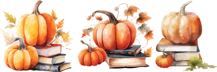 book and pumpkin clipart vector for graphic resources	