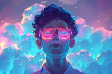 An LGBTQ teacher using cloud services to share educational resources, Educational, Cool tones, Digital art, Teaching with tech