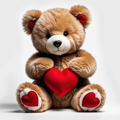 Obraz premium A teddy bear is holding a red heart