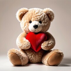 Fototapeta premium A teddy bear is holding a red heart