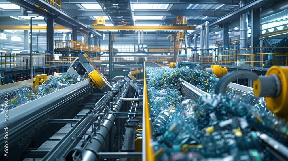 Aufkleber A futuristic depiction of a fully automated recycling plant, where robots seamlessly collaborate with advanced technologies to maximize efficiency and minimize waste.