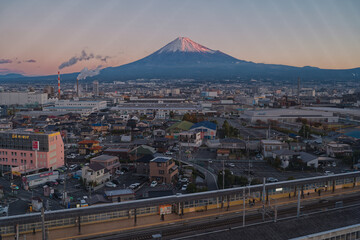 Red Mt Fuji view from the window of the hotel 