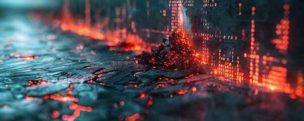 Fiery digital chart on textured surface