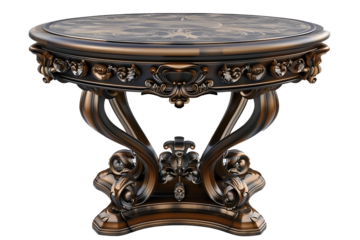 old antique round coloured shining wooden table on isolated background 