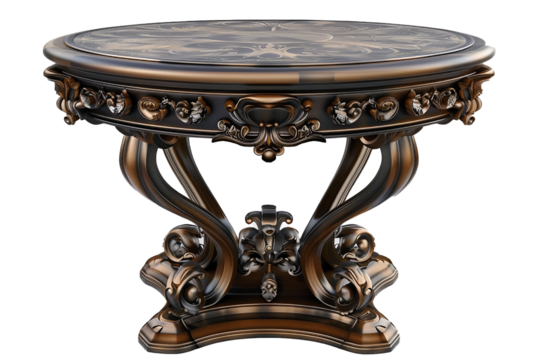 old antique round coloured shining wooden table on isolated background 