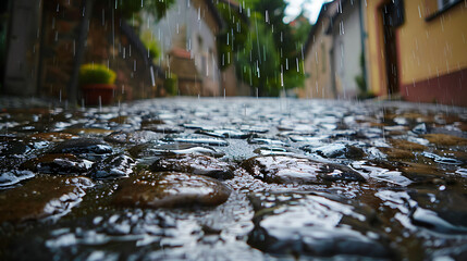 Fototapeta premium Rainwater drips down the garden paths