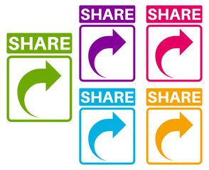 share sticker sign set. Share post label social media template vector illustration